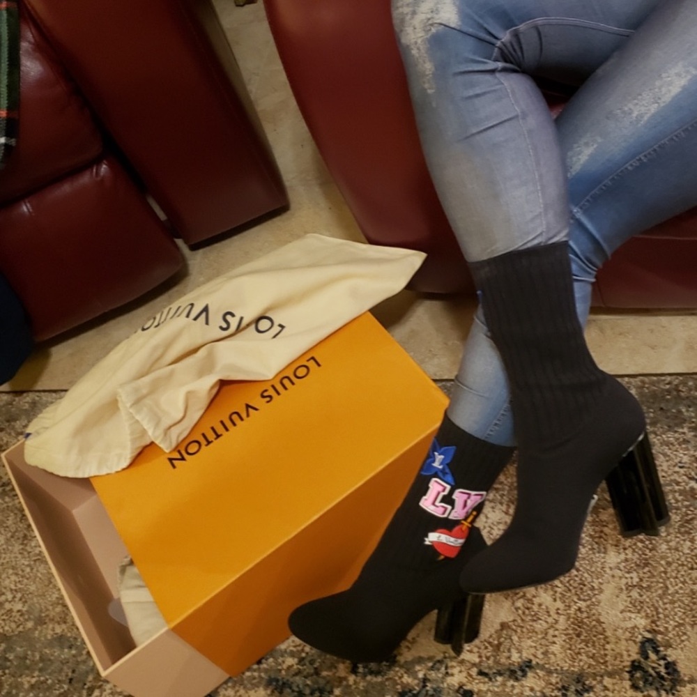 Louis Vuitton Black Sock Ankle Booties with Colorful LV Patch - Picture 1 of 11